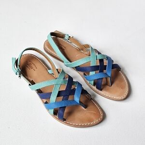 G.H. Bass Leather Strappy Thong Sandals Blue Turquoise Ankle Strap Women’s 7.5